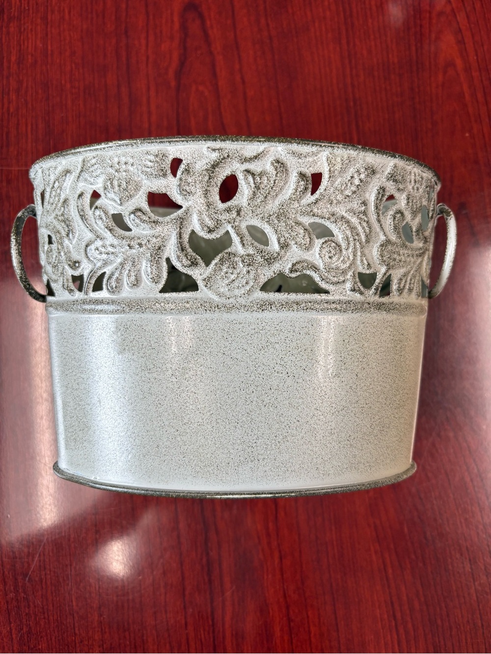 Decorative Metal Planter Pot - White/Silver Finish